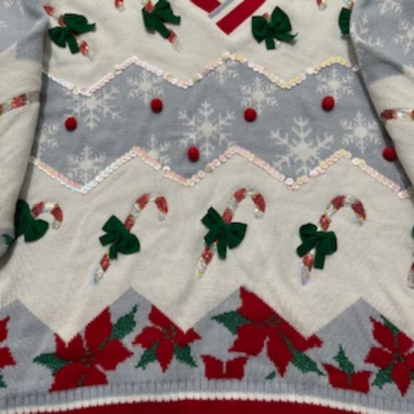 NEW 33 Degrees Women’s Christmas Holiday Sweater Size XXL V Neck Sequins - Picture 7 of 13